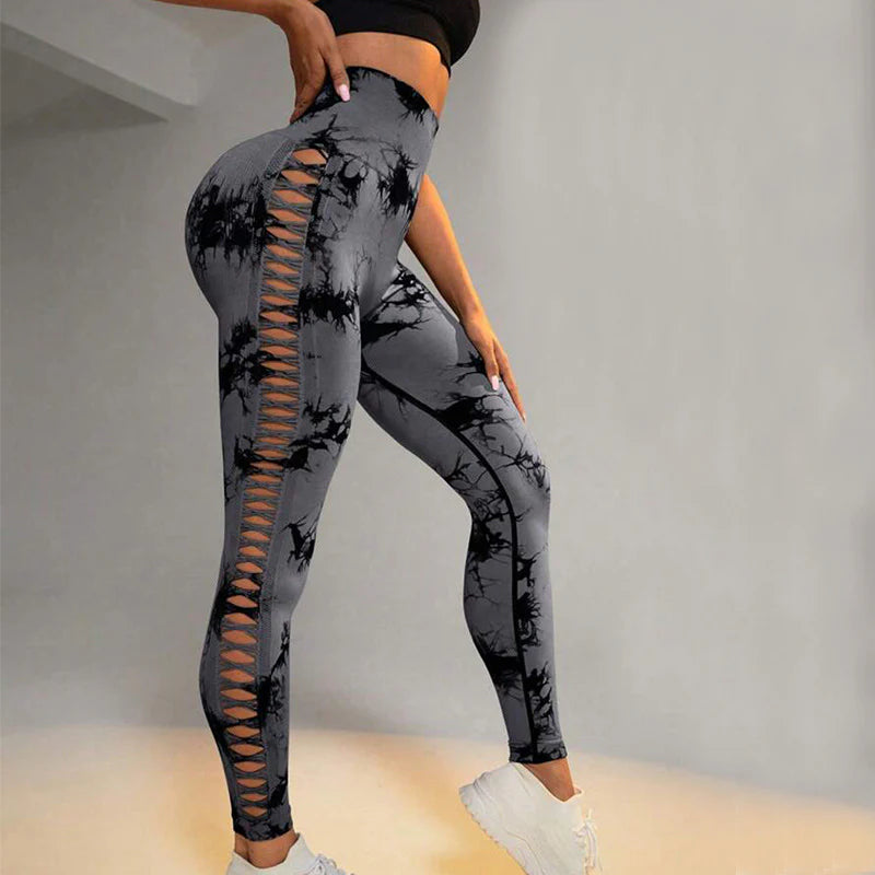 Women Tie Dye Hollow Out Leggings