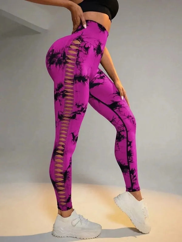 Women Tie Dye Hollow Out Leggings