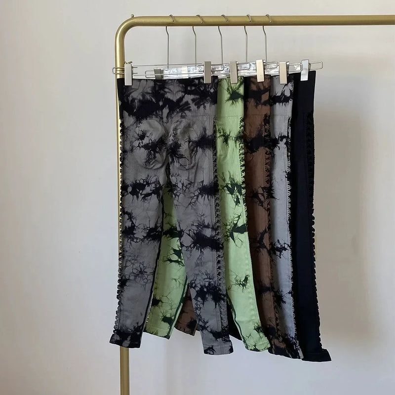 Women Tie Dye Hollow Out Leggings